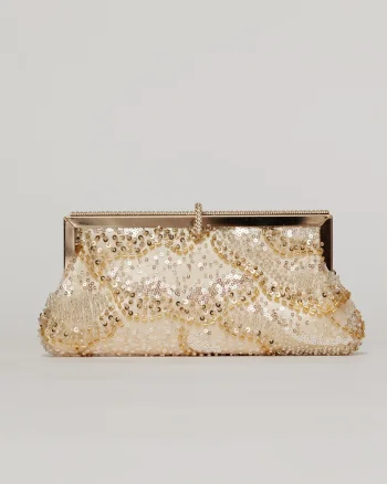 Clutch plic auriu cu paiete si margele