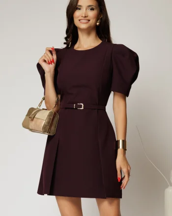 Rochie DY Fashion scurta mov cu maneci scurte si pliuri pe fusta