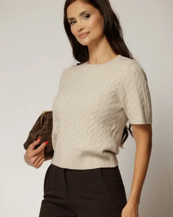 Bluza ivoar din tricot cu maneca scurta si paiete mici