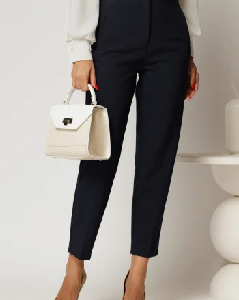 Pantaloni bleumarin cu croi conic si talie inalta