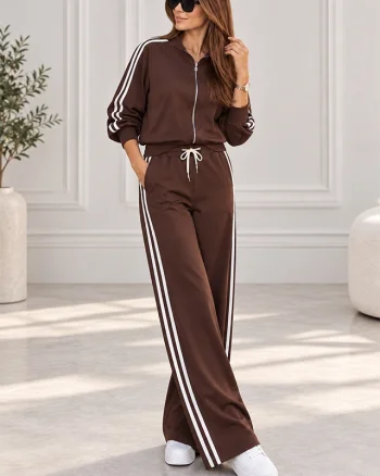 Trening dama CORINA, cu guler inalt si fermoar, Maro Ciocolata, Marime S/M/L