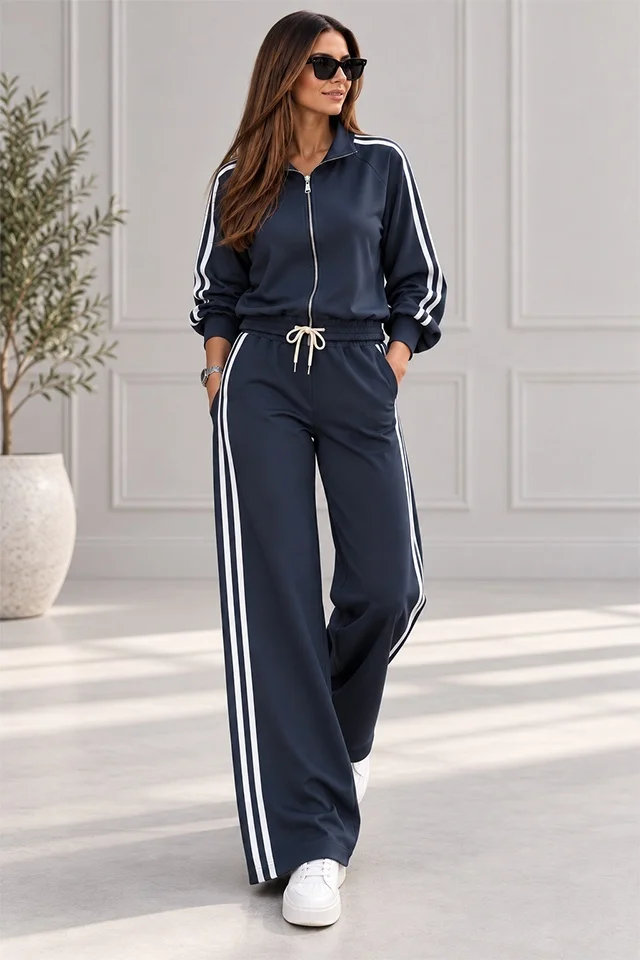 Trening dama CORINA, cu guler inalt si fermoar, Bleumarin, Marime S/M/L