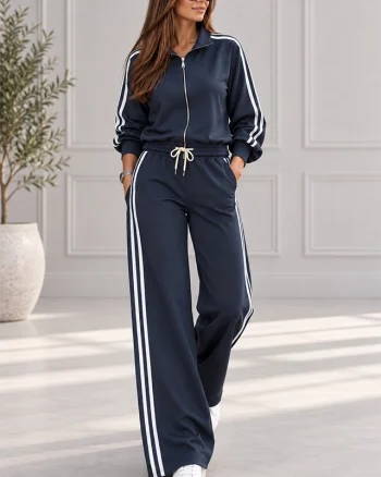 Trening dama CORINA, cu guler inalt si fermoar, Bleumarin, Marime S/M/L