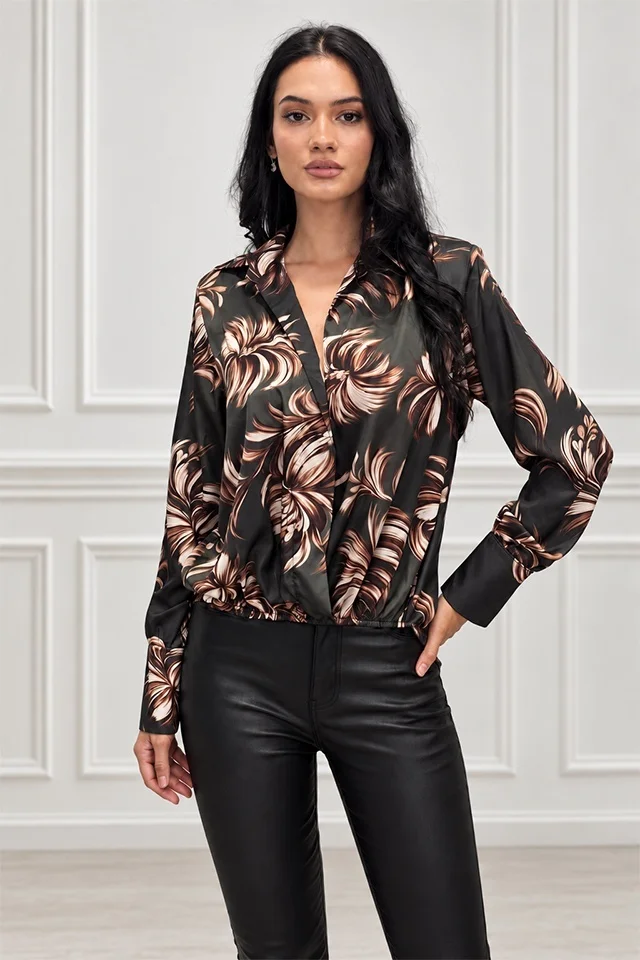 Cămașă casual ANELIS, cu efect petrecut și croială asimetrică, Verde, Marime S/M
