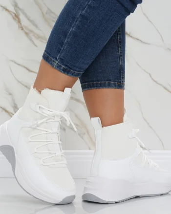 Sneakers dama Imblaniti Albi din Piele Eco,Piele Eco Intoarsa Asiva