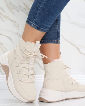 Sneakers dama Imblaniti Bej din Piele Eco,Piele Eco Intoarsa Asiva