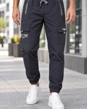 Pantaloni Fas Barbati Cargo, Material Subtire si Usor, Buzunare cu Fermoar, Talie Elastica, bleumarin  8301