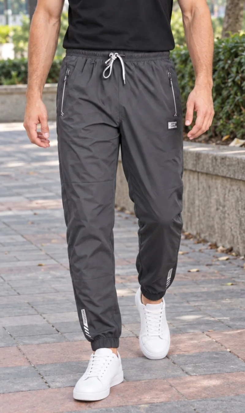 Pantaloni Fas Barbati Jogger, Material Subtire, Buzunare cu Fermoar, Talie Elastica, gri 8303
