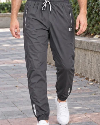 Pantaloni Fas Barbati Jogger, Material Subtire, Buzunare cu Fermoar, Talie Elastica, gri 8303
