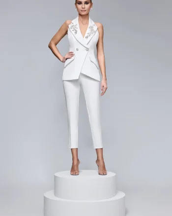 Compleu elegant alb format din doua piese