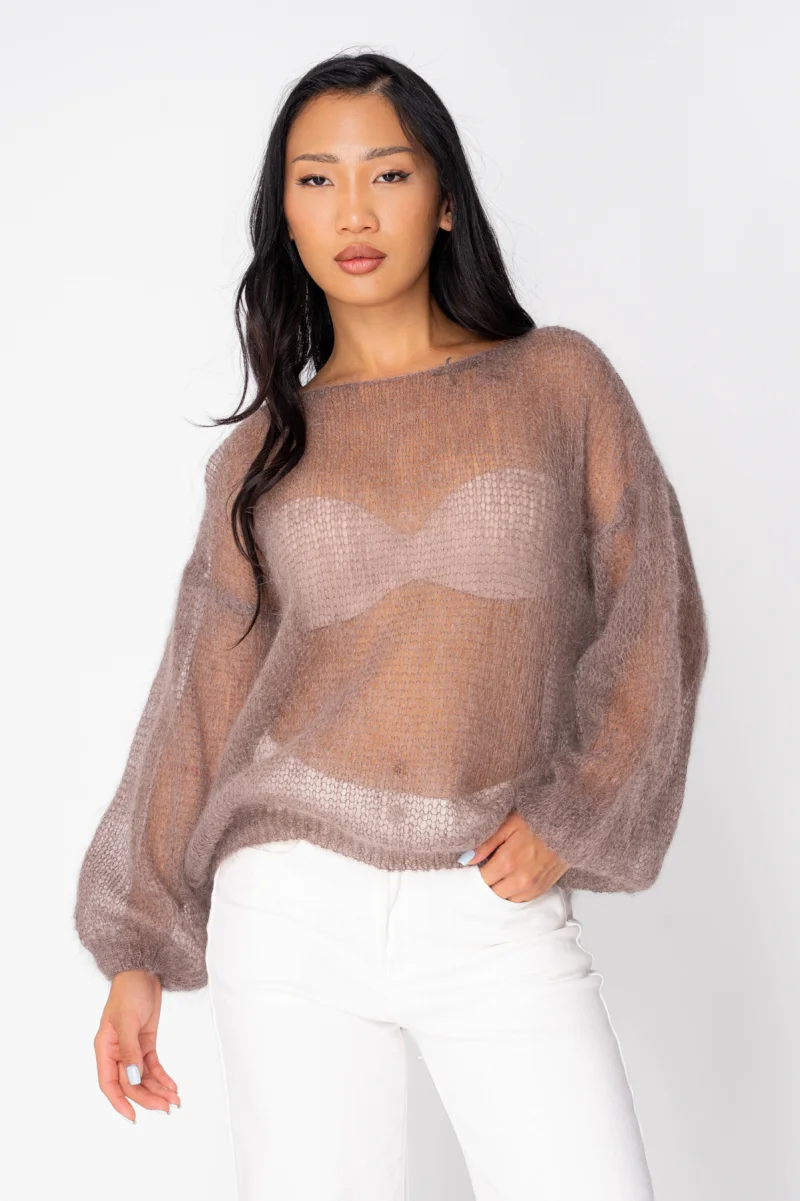 Pulover subtire din mix de mohair Taupe