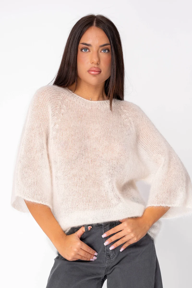 Pulover subtire din mix de mohair White