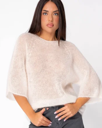 Pulover subtire din mix de mohair White