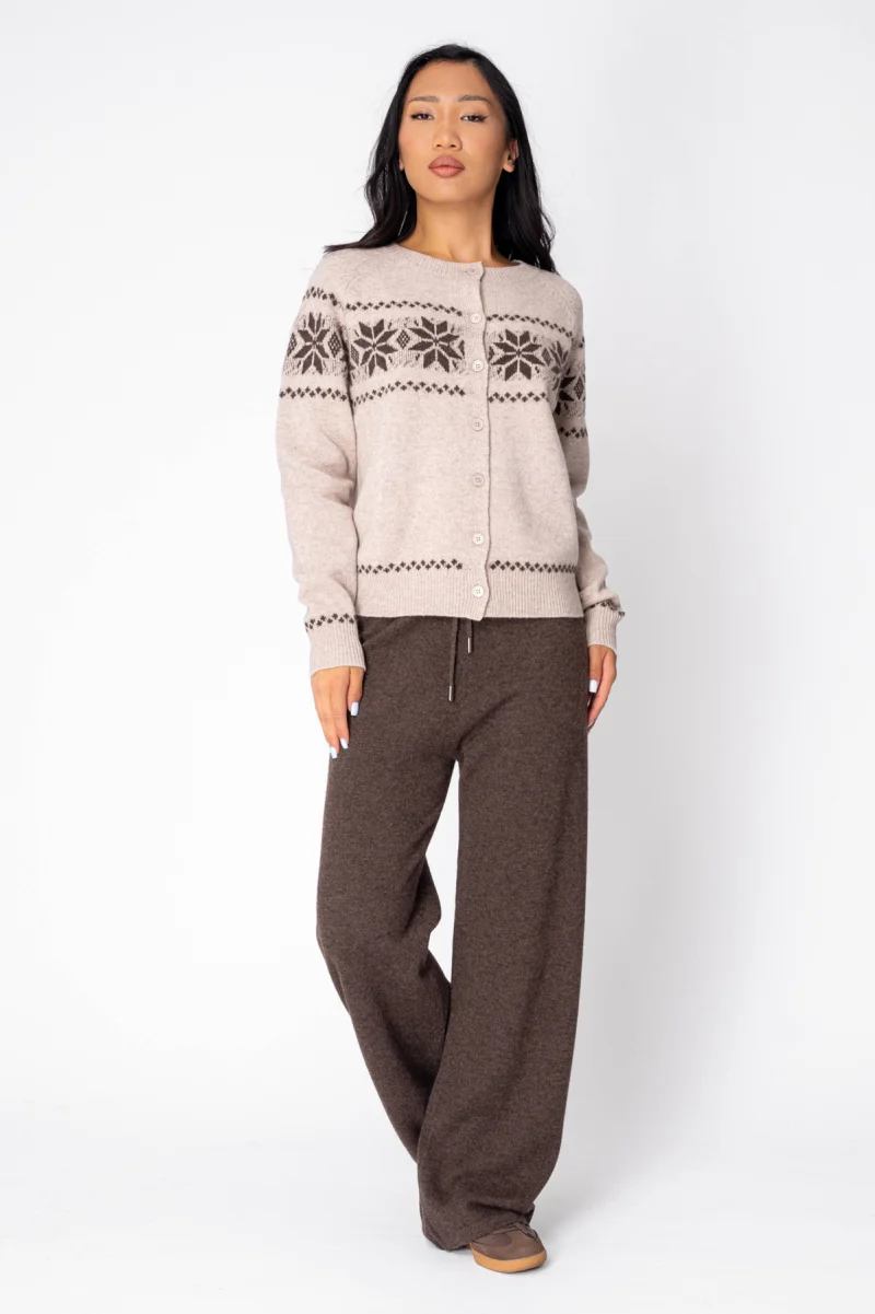 Set Pulover si pantalon lung din 100% Lana, Brown Beige