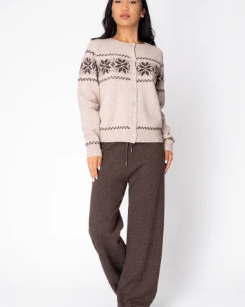 Set Pulover si pantalon lung din 100% Lana, Brown Beige