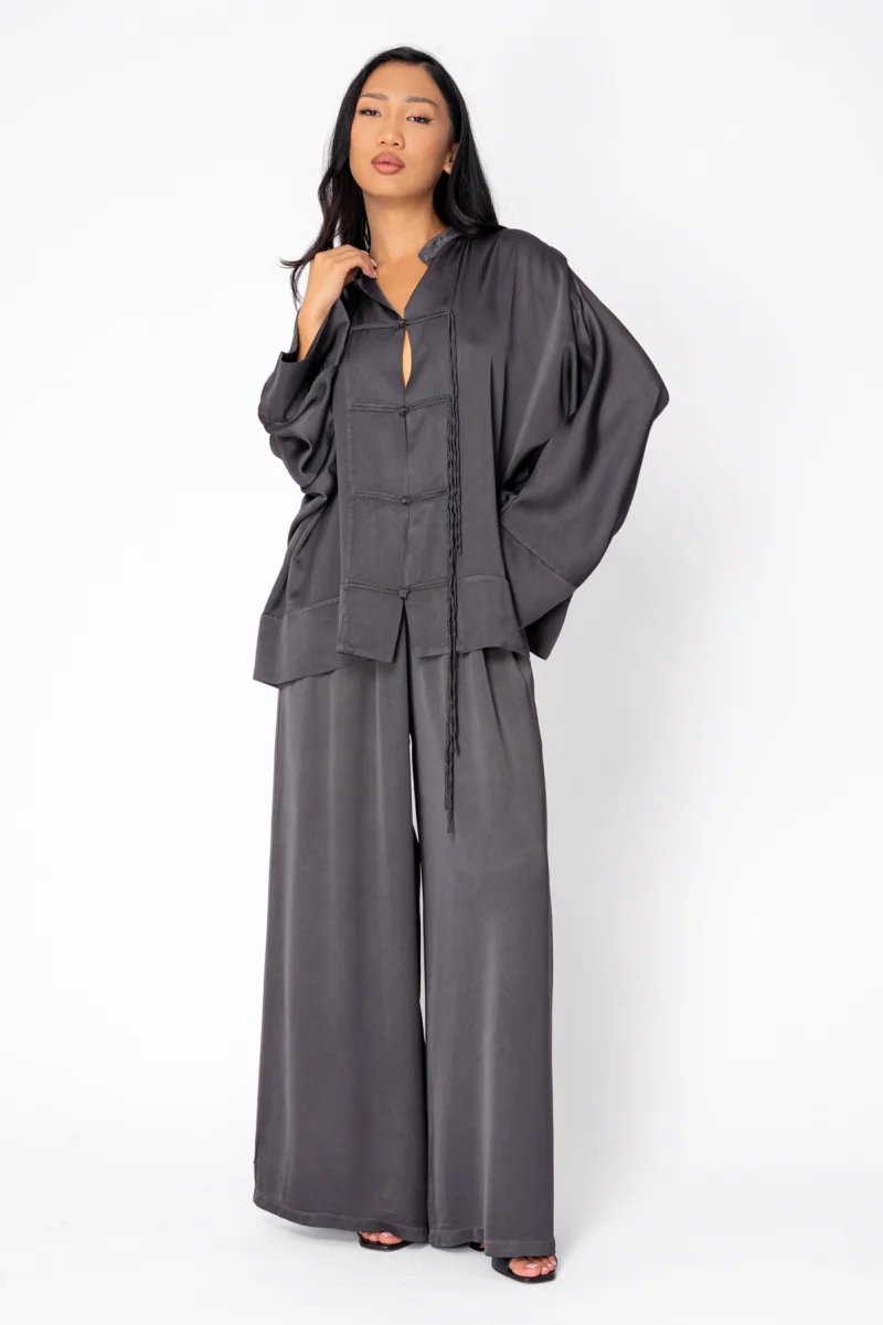 Set Camasa si Pantalon lung din mix de matase Grey Anthracite
