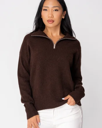 Pulover cu fermoar scurt din 100% Lana de Yak, Brown