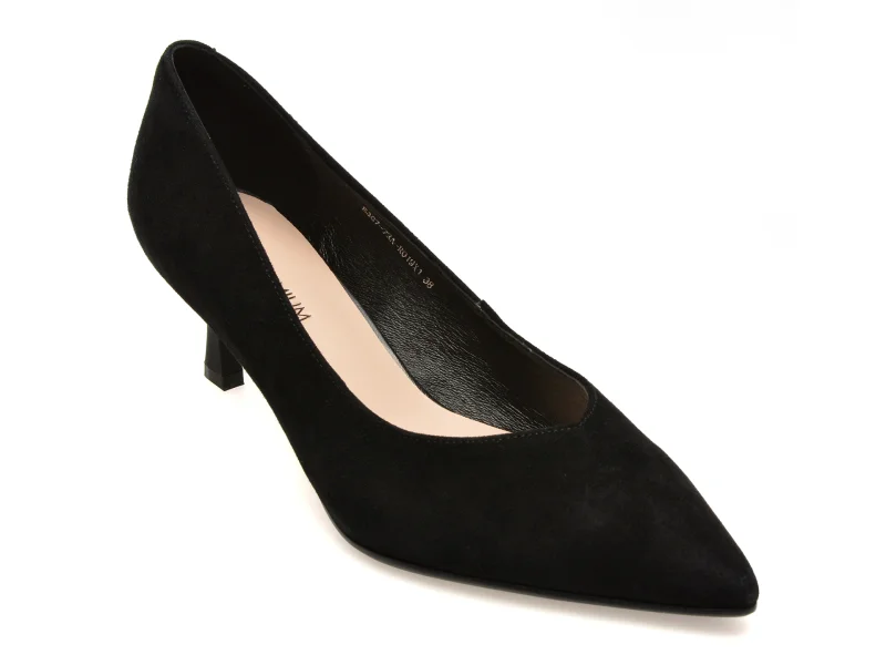Pantofi eleganti EPICA PREMIUM negri, E36773A, din piele intoarsa