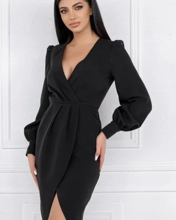 Rochie eleganta conica cu aspect petrecut si maneca lunga