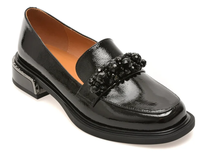 Mocasini EPICA negri, KP083, din piele naturala lacuita