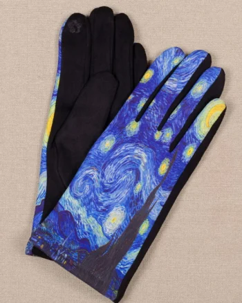 Manusi dama, textil cu imprimeu inspirat dupa   Noaptea Instelata  a lui Van Gogh