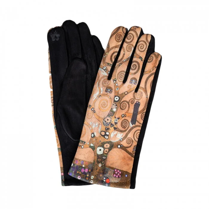 Manusi dama, textil cu imprimeu inspirat dupa    Pomul Vietii    - Gustav Klimt