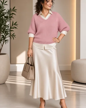 Pulover pufos cu alpaca, oversize cu maneca fluture, roz prafuit