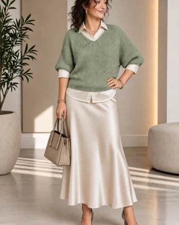 Pulover pufos cu alpaca, oversize cu maneca fluture, verde salvie