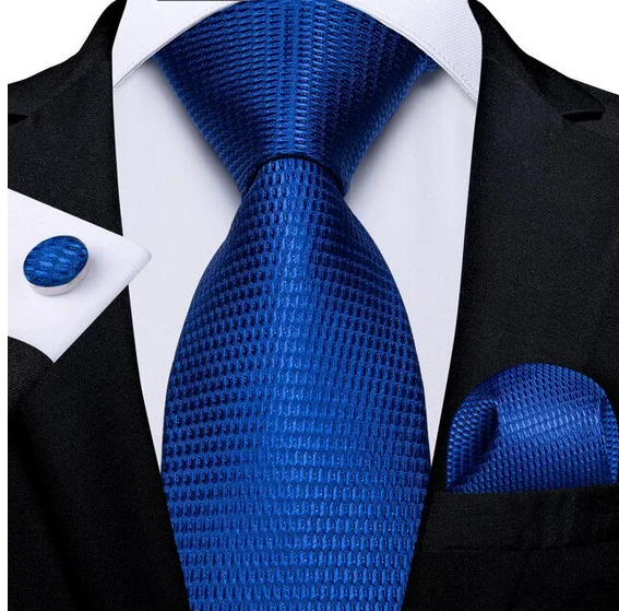 Set cravata albastra + batista + butoni - matase - model 536