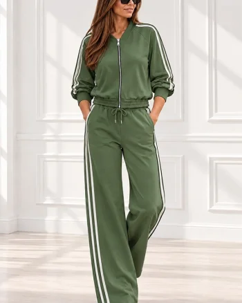 Trening dama CORINA, cu guler inalt si fermoar, Verde Olive, Marime S/M/L