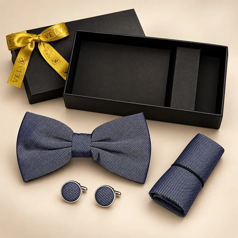 Set 3 piese Elegant pentru barbati, papion, batista si butoni, Gri