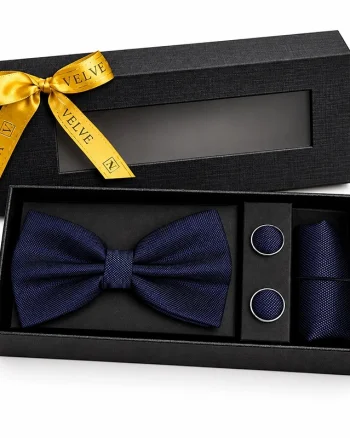 Set 3 piese Elegant pentru barbati, papion, batista si butoni, Bleumarin