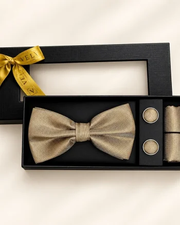 Set 3 piese Elegant pentru barbati, papion, batista si butoni, Bej