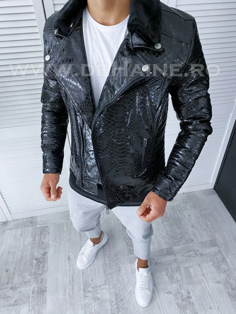 Geaca barbati neagra piele ecologica B2810 D1-5