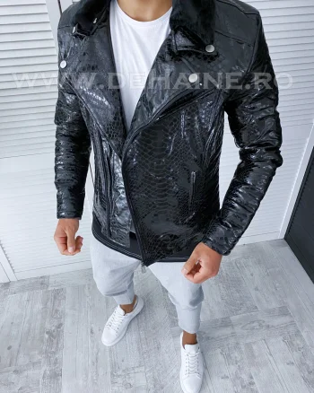Geaca barbati neagra piele ecologica B2810 D1-5