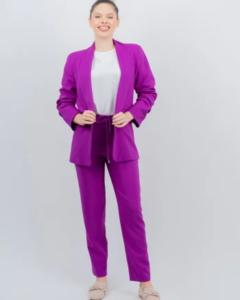 Pantaloni dama mov casual cu buzunare laterale si elastic la talie