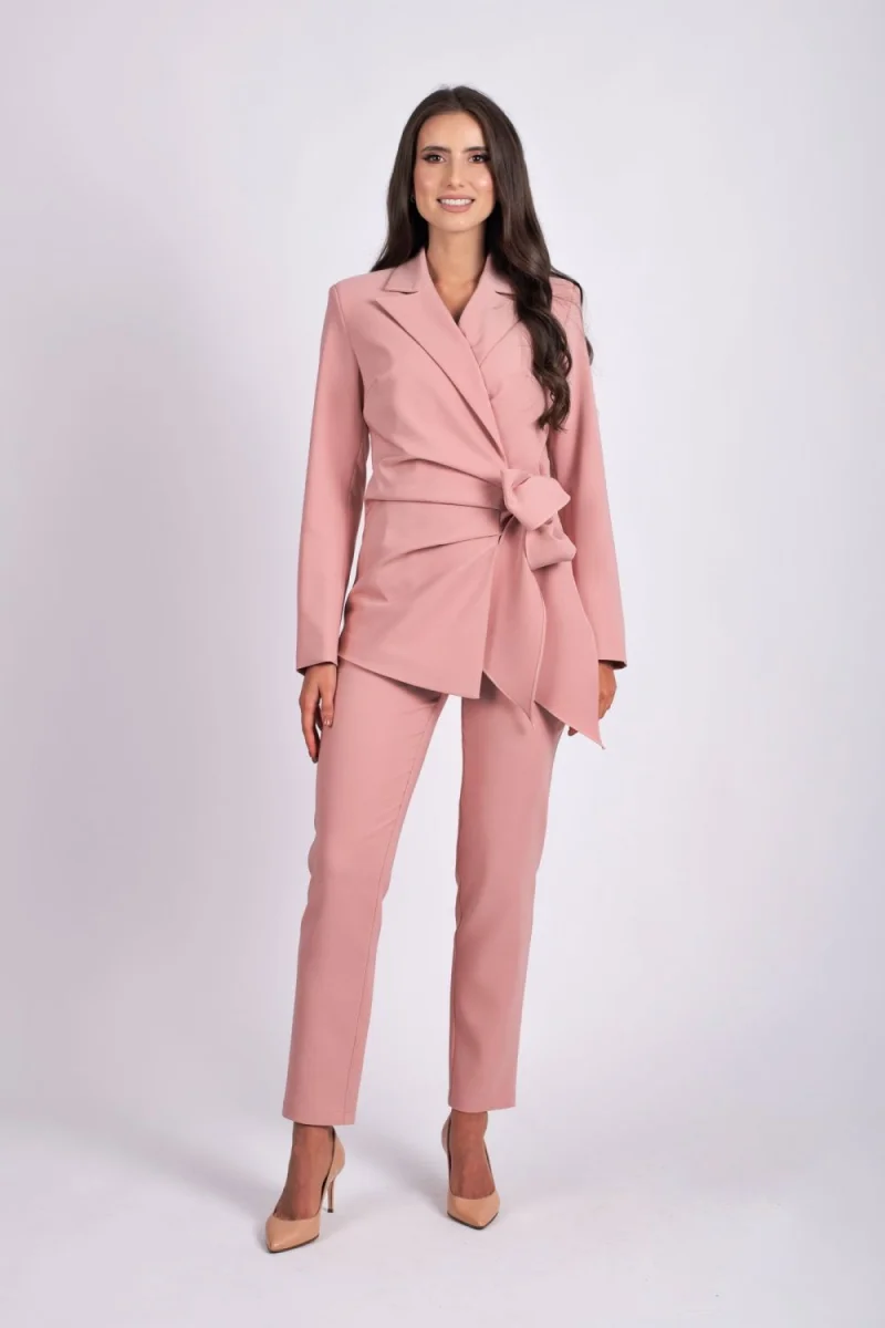 Pantaloni roz prafuit conici cu talie inalta