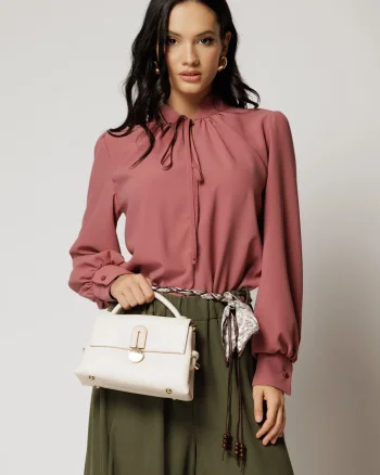 Bluza dama roz coniac cu maneci lungi si snur la decolteu