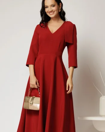 Rochie DY Fashion rosu inchis cu funda pe umar
