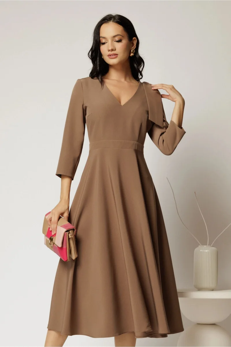 Rochie DY Fashion bej cu funda pe umar