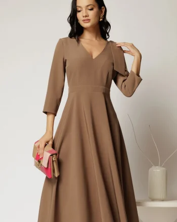 Rochie DY Fashion bej cu funda pe umar