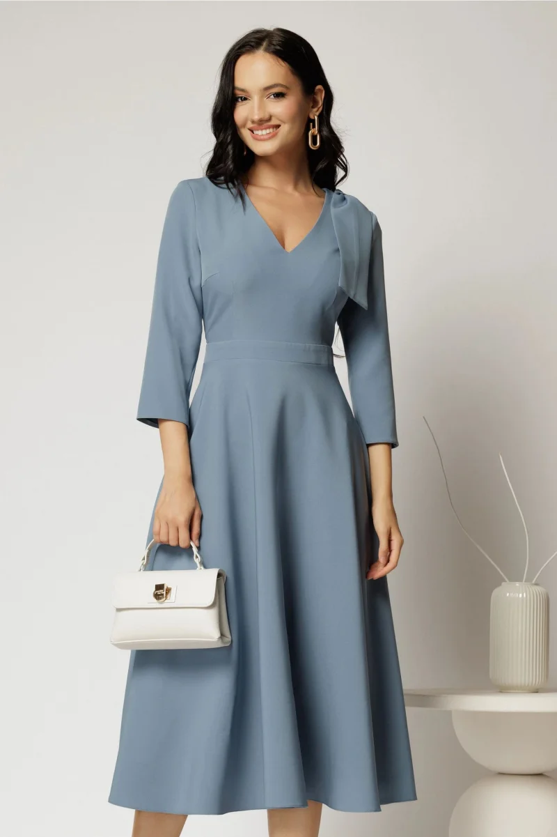 Rochie DY Fashion albastra cu funda pe umar