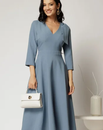 Rochie DY Fashion albastra cu funda pe umar