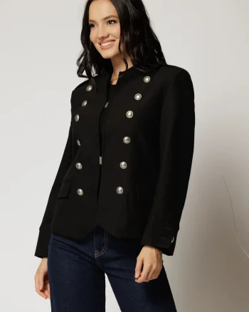 Sacou negru casual cu croi cambrat