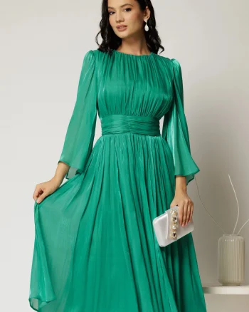 Rochie DY Fashion midi verde din voal peliculizat cu maneci ample
