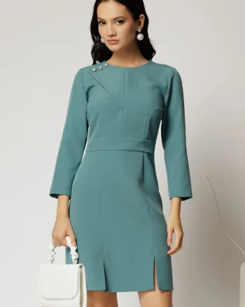 Rochie albastru marin scurta cu nasturi decorativi perlati