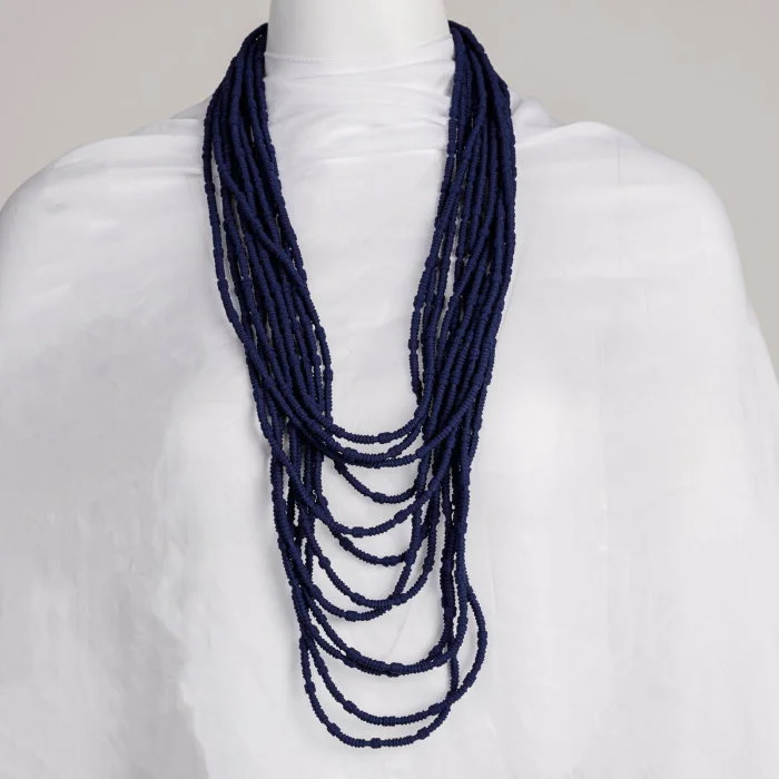 Colier lung multiE ir bleumarin textil ,   design fluid, elegant