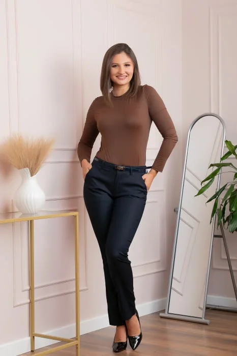 Pantaloni dama bleumarin drepti Donna cu curea si buzunare functionale