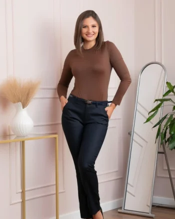 Pantaloni dama bleumarin drepti Donna cu curea si buzunare functionale