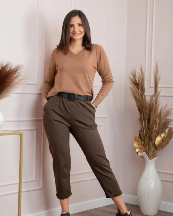Pantaloni Jessie maro cu croi lejer si talie elastica